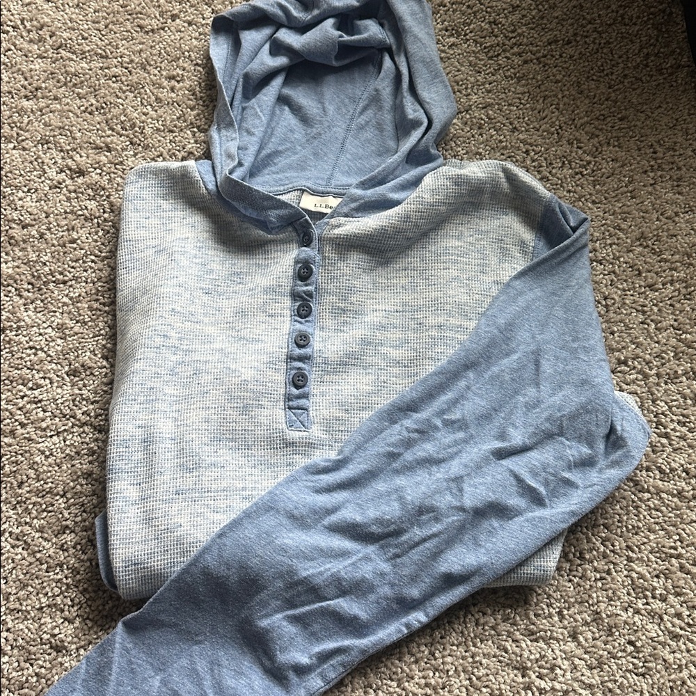 Blue Hooded Henley Shirt with Buttons